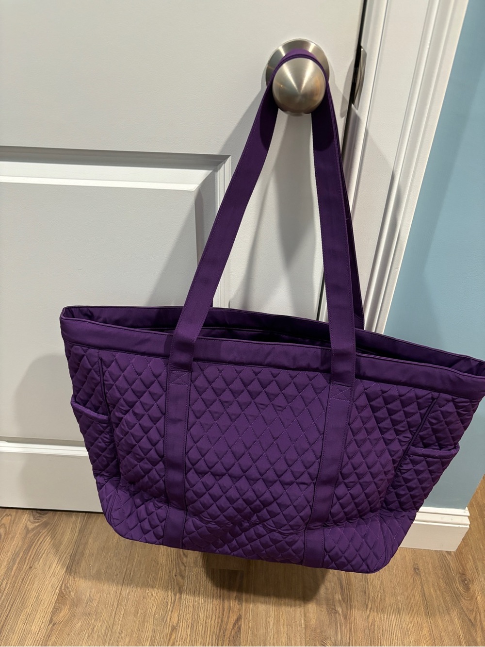Quilted Purple Tote Bag - Spacious Everyday Shoulder Bag - Picture 2 of 4
